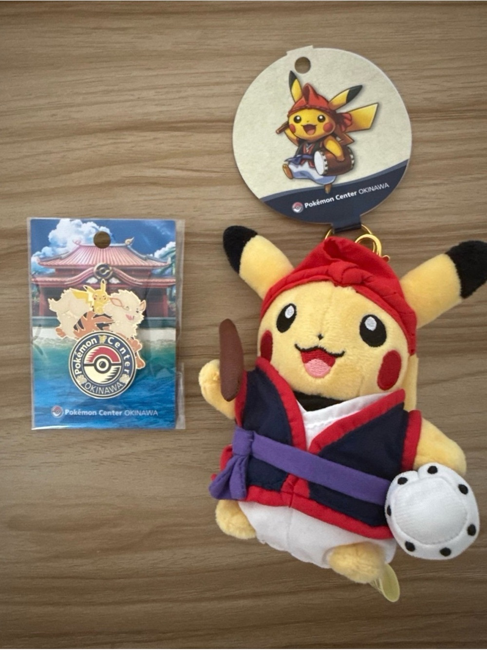 New 5” Okinawa Exclusive Eisa/Taiko Pikachu Plush Keychain and Okinawa Pin